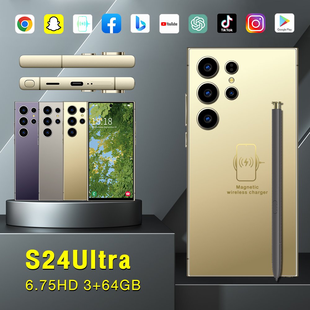Original New Arrival S24 Ultra Unlocked AI Cell Phone with stylus ChatGPT 3+64GB Dual sim Android8.1 Smart Mobile Phone